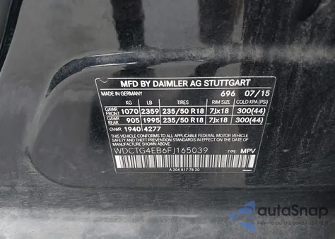 2015 Mercedes-Benz Gla 250 из США, поврежденный, VIN WDCTG4EB6FJ165039